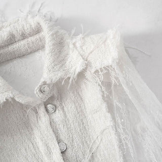 Turnover collar long sleeve lace button ruffle top