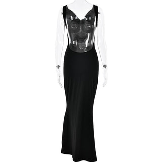 Cowl neck solid backless ruched hollow out cut out maxi dress