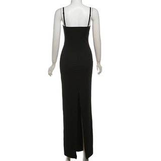 Sweetheart neck lace slit patchwork cami maxi dress