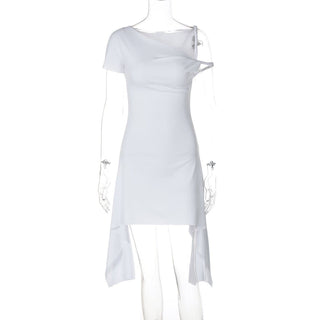 Off shoulder solid ruffle mini dress