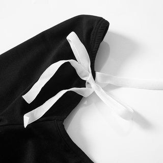 Long sleeve bowknot square neck contrast top