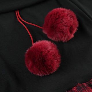 Off shoulder long sleeve plaid fluffy mini dress