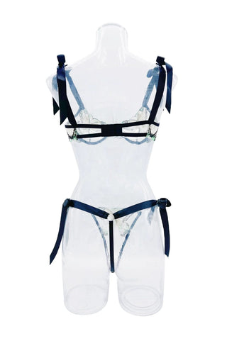 Sweetheart neck butterfly embroidery lingerie set