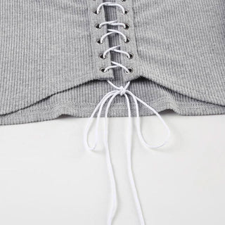 Long sleeve crewneck lace up crop top