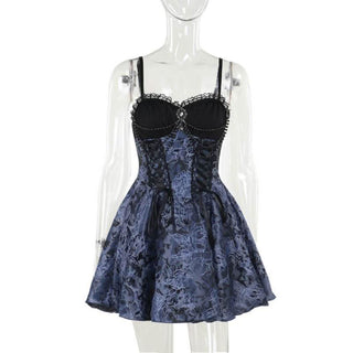 Sweetheart neck beaded smocked lace up cami mini dress