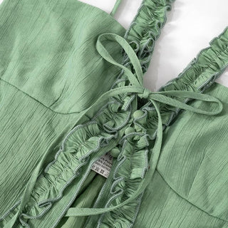 V neck ruffle bowknot slit cami top