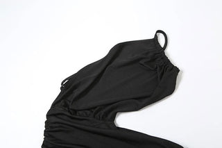 One shoulder hollow out ruched ruffle cut out midi dress-final-sale