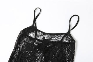 Rose pattern fishnet see through cami midi dress