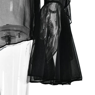 Long flared sleeve Off shoulder sheer mesh ruffle mini dress