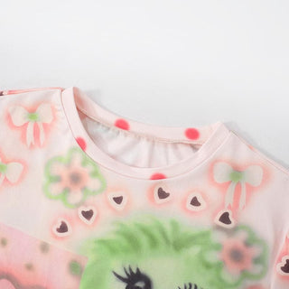 Crew neck short sleeve print crop top