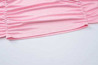 Long sleeve mesh knotted ruched 3 piece mini skirt set