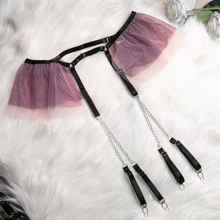 Embroidery metal chain mesh garter lingerie set