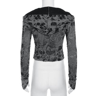 Hoodie long sleeve hollow out cut out top