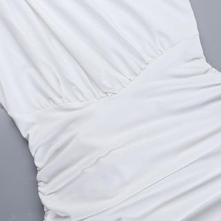 One shoulder flower applique ruched mini dress