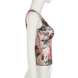 Lace v neck flower pattern stitch tank top