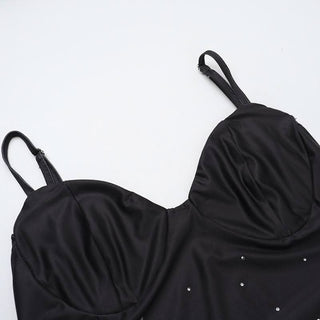 V neck flower print beaded slit cami maxi dress