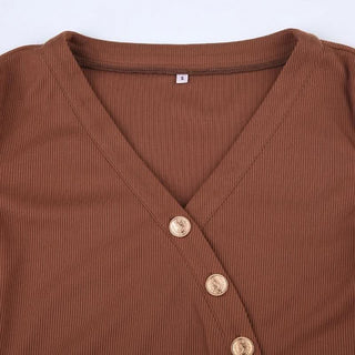 Long sleeve button high slit v neck irregular midi dress-final-sale