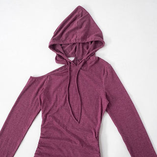 Hoodie long sleeve drawstring off shoulder mini dress