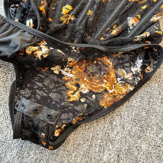 Lace flower print corset cami bodysuit