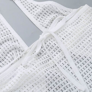 Halter hollow out slit self tie irregular cut out midi skirt set