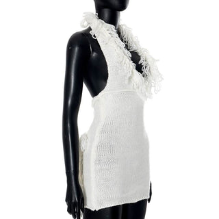 Halter self tie tassels knitted backless mini dress