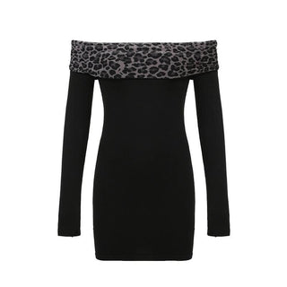 Off shoulder long sleeve leopard print mini dress