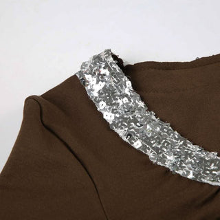 Long sleeve glitter hollow out cut out top