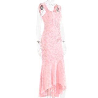 U neck zip-up ruched bustier ruffle cami maxi dress