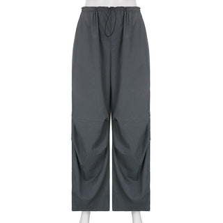 High rise solid drawstring pocket wide leg cargo pant