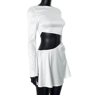 Long sleeve hollow out solid cut out mini dress