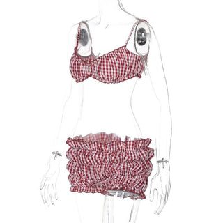 Plaid print smocked cami pant set