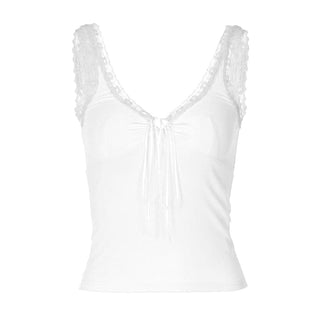 Lace hem self tie cami top