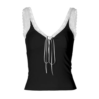 Lace hem self tie cami top