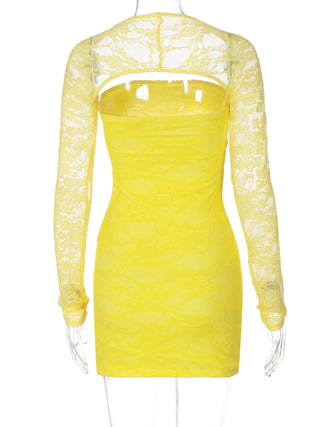 Long sleeve lace shrug tube 2 piece mini dress