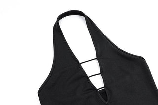 Halter irregular v neck backless solid crop top