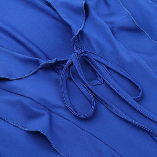 Ruffle long flared sleeve self tie chiffon solid mini dress
