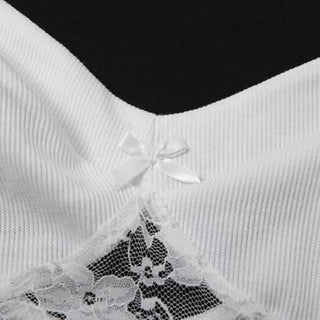 V neck ruched lace bowknot letter pattern backless top