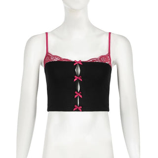 Lace hem bowknot backless cami top