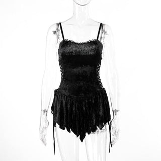 Sweetheart neck velvet lace up ruched cami mini dress