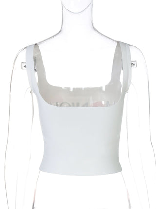 Square neck "MNIQUE" pattern backless cami top