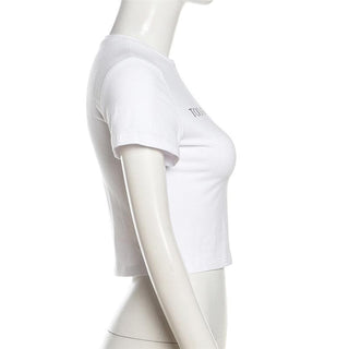 Short sleeve letter print solid top