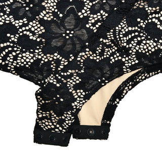 High neck long sleeve hollow out lace bodysuit