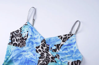 V neck flower print cami maxi dress