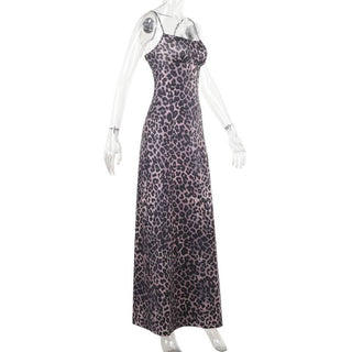 Leopard print square neck backless cami maxi dress