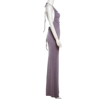 Halter ruched backless maxi dress