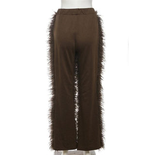 Fluffy patchwork solid high rise pant-final-sale