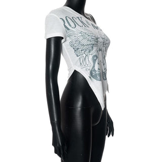 Short sleeve one shoulder print irregular knotted top