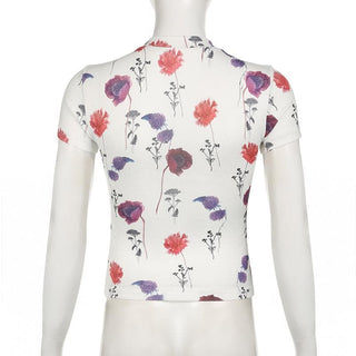 Short sleeve crewneck flower print top