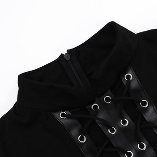 Zip-up high slit lace up see through high neck midi dress