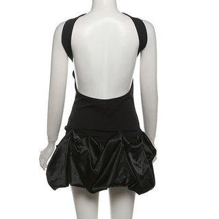 Halter cross back backless ruched mini dress